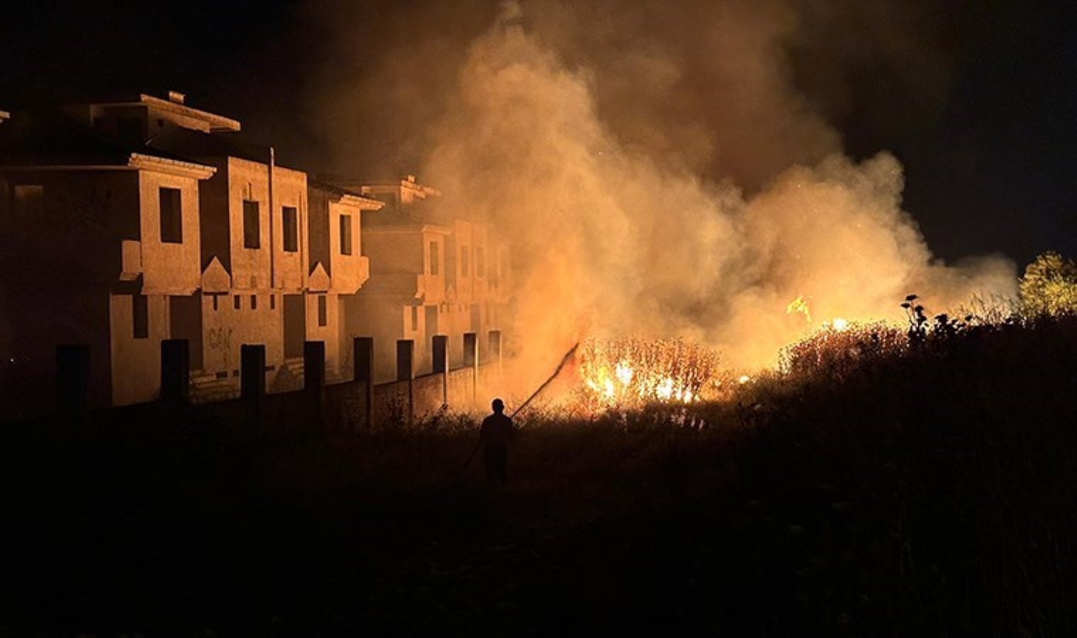 İzmir'de çayırda yangın: Alevler terkedilmiş 2 villaya sıçradı!  - Türkiye'den son dakika haberleri